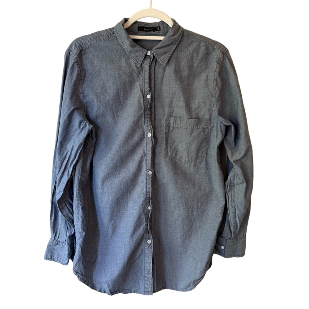 Talula Blue Wash Blouse Relaxed Fit Chambray 100% Cotton Size M Minimalist